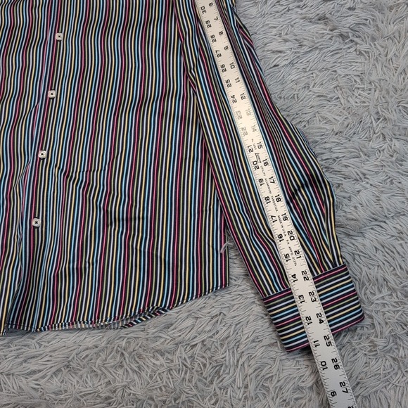 Bugatchi Shirt Mens M Striped Button Up Preppy Comfort Casual Shaped Fit - Picture 5 of 11